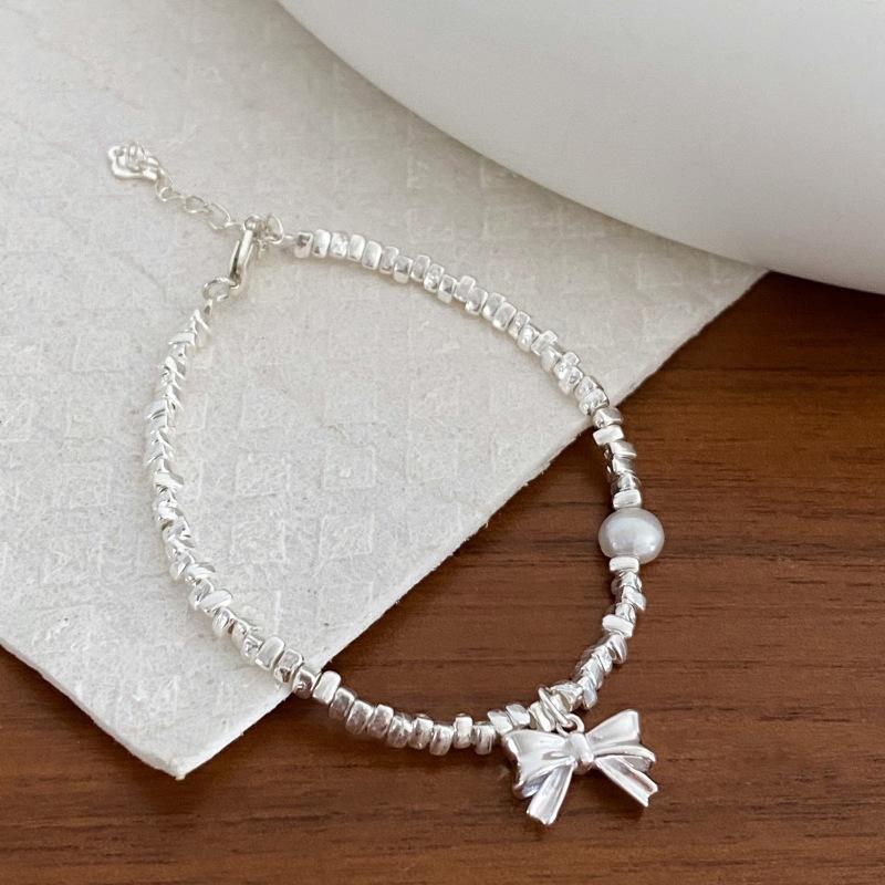 

Moli Jewelry Bowknot Pearl Bracelet 925 Sterling Silver Light Hand Chain for Women Korean Style 925 silver срібний