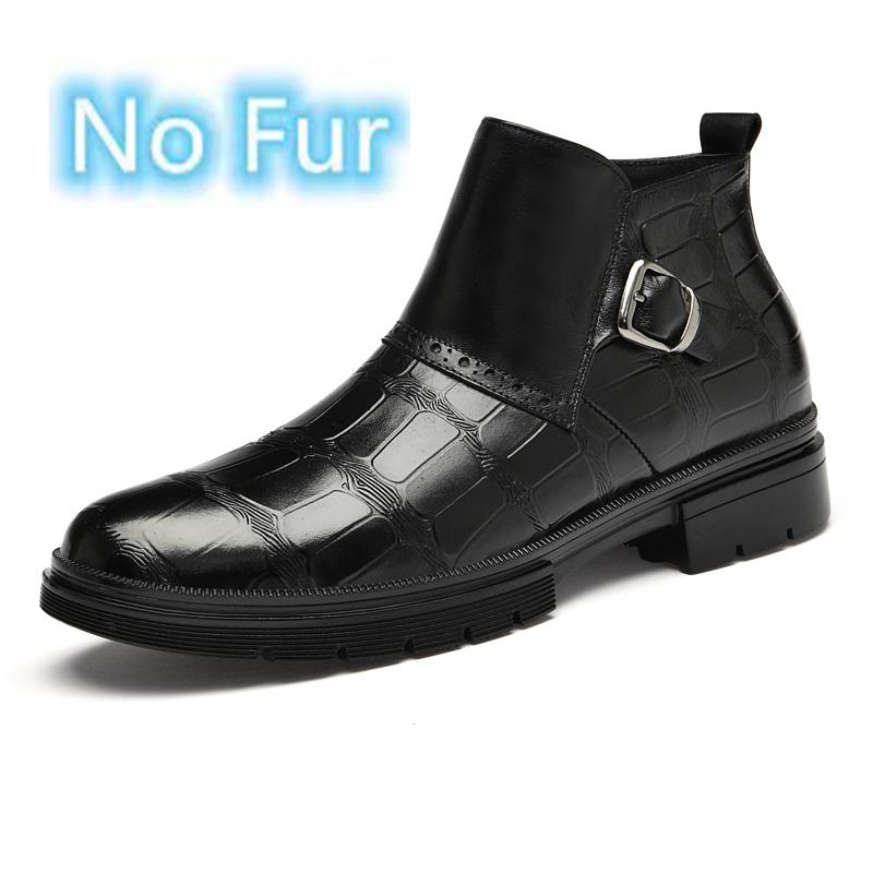 British Style Mens Chelsea Boots Genuine Leather Mens Business Shoes Warm Plush Fur Winter Formal Ankle Boots Classic Male Botas