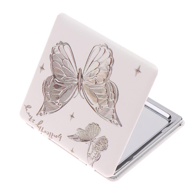 Portable Double-Sided Folding Makeup Mirror Butterfly Square Magnifying Mirror Pocket Compact Vanity Handheld Mirror