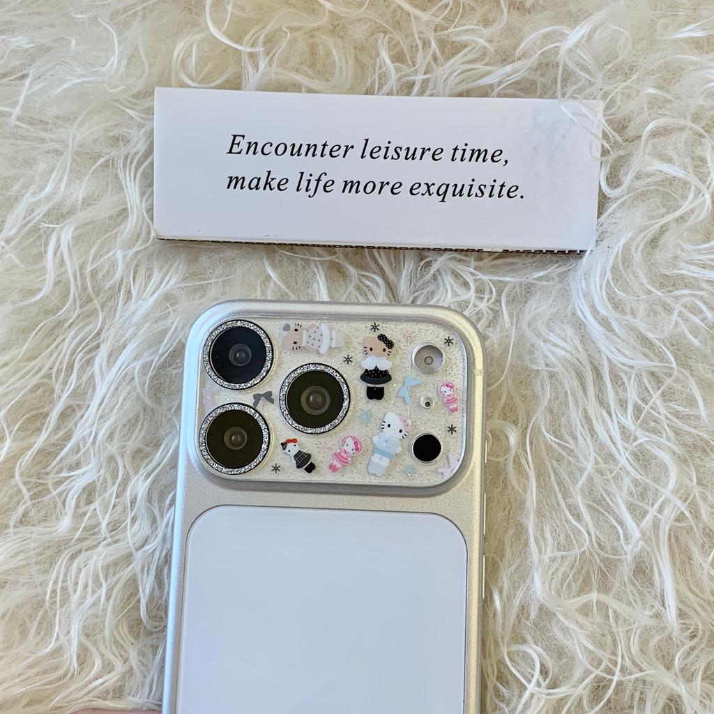 Korean INS Style Cartoon Animation Glitter Bling Camera Protector For IPhone 17 16 15 14 Pro Max Cap Kitty Lens Glass Screen Film Anti-Drop Armor