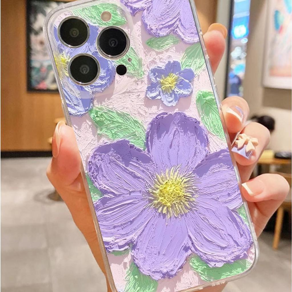 Purple Ink Flower Anti-Drop Clear Case for iPhone Series Pro Max (14/15/16/17)