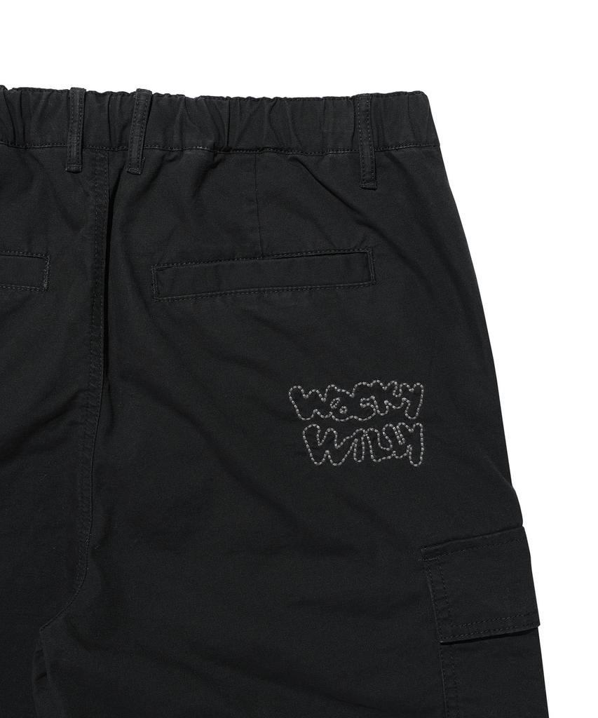 WACKY WILLY Wide Cotton Cargo Elastic Waist Pants Black