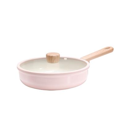 CAROTE 20cm Frying Pan with and Ceramic Induction Gas Easy To Perfect for Fried and All Heat Cherry Blossom Pink Lid, PFAS, Lead, Cadmium,