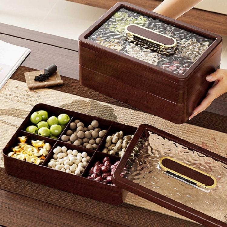 Plastic Dry Fruit Organiser Sealed Nut Storage Solution Compartmentalized Snacks Tray with Clear Lid for Living Room