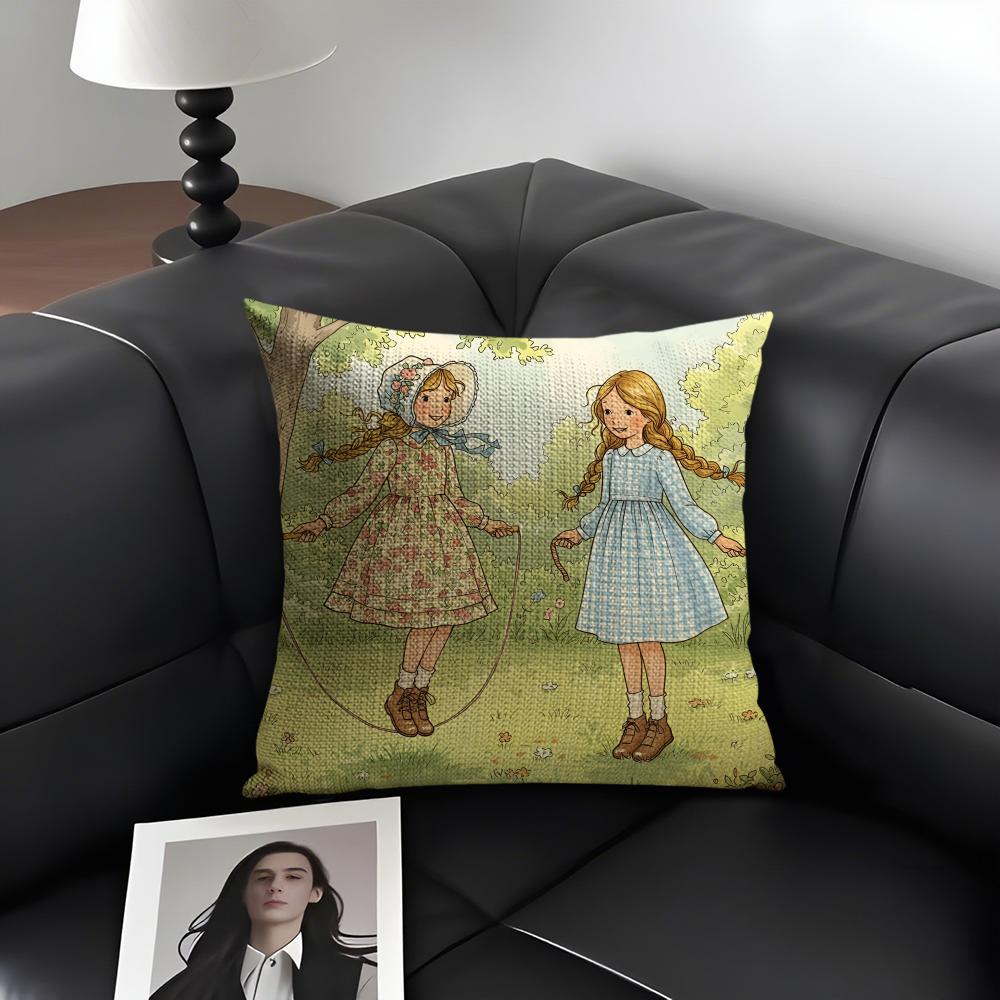Art Sarah Kay Swing Girl Cushion Cover Natural Linen Organic Fabric DoubleSided Printing Sofa Home Decor Gift Pillow Case