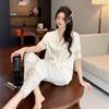 Pajamas women's ice silk summer new sexy lace splicing trousers short-sleeved two-piece set ice and snow silk loungewear set