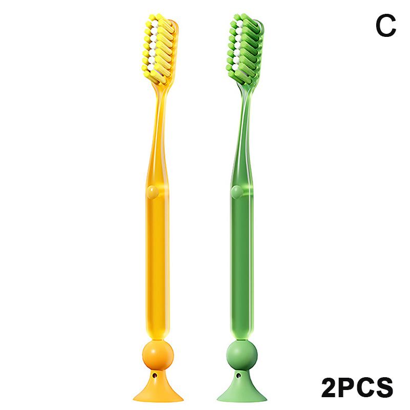 Extra-Long Brush Head Antibacterial Soft Bristle Toothbrush With Non-Slip Handle And Suction Cup Base Upright Design