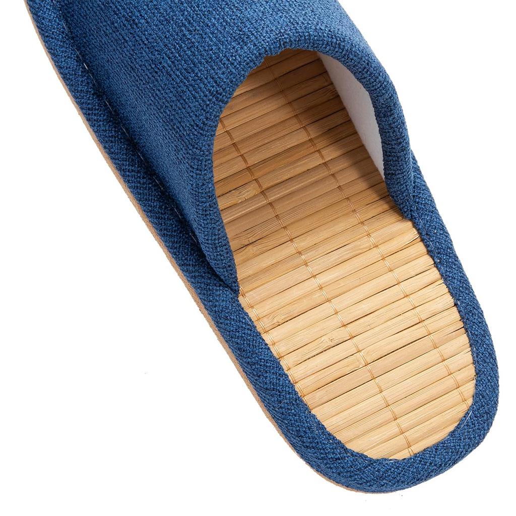 KUROO Bamboo Indoor Outer and Sizes Slippers, Cool, Non-Steamy, Quiet, Wear, Spring/Summer, Stitching, Women's Men's, Blue, 22.5cm-29.0cm