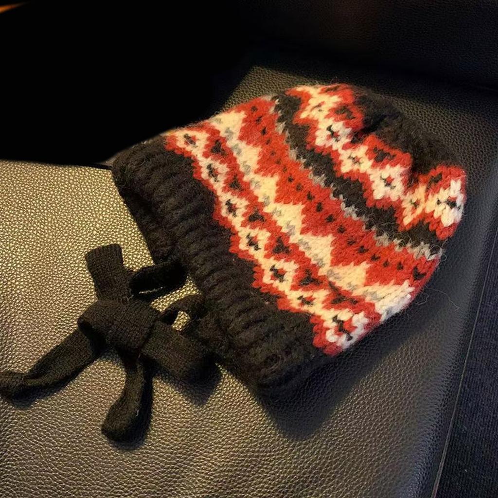 Ethnic Pattern Ear Flap Hat Knitted Beanies for Daily Wear Adult Unisex Acrylic Skull Hat for Outdoor Cycling Walking