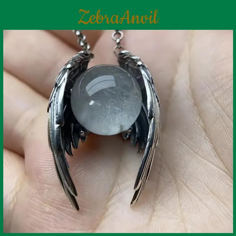 Ghost Wings Faux Crystal Vintage Necklace With Cartoon Pendant For Fashion Ol Women Men