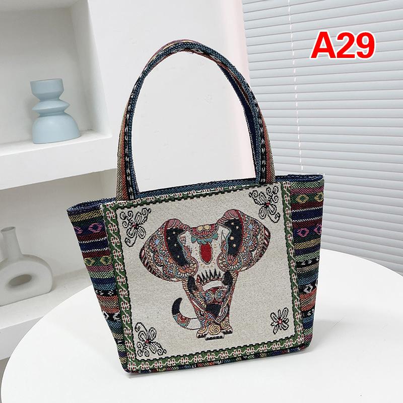Ethnic Style Handbag Trendy Animal Embroidery Handbag Canvas Women Shoulder Bags Women Grocery Storage Pouch