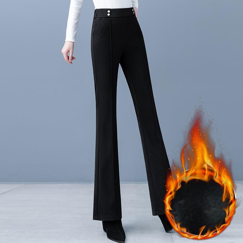 Women's High Waist Woolen Flare Pants, Fleece-lined, Slimming Casual Winter 2025 Trousers for Middle-aged Moms.