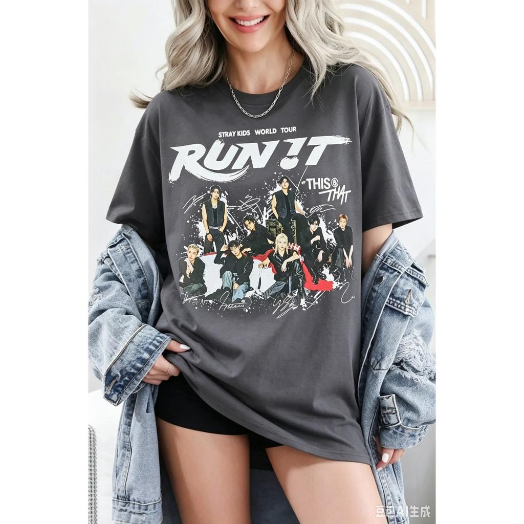 SKZ World Tour Print T-shirt Men Women Streetwear Oversized Y2k Hip Hop Short Sleeves High Quality Loose Harajuku Female Male Clothing