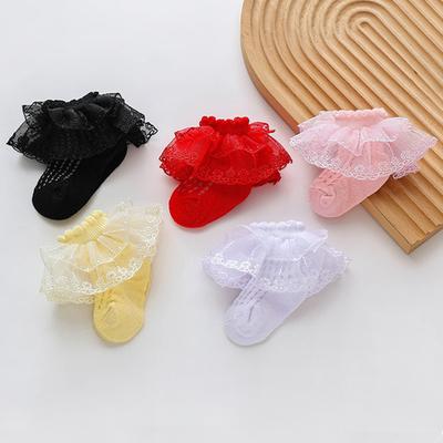 Chaussettes pour Bébés Filles Dentelle à Volants Double Épaisseur Chaussettes Courtes Habillées en Dentelle pour Tout-Petits et Enfants Chaussettes de Princesse Printemps Été pour Enfants 0-3T