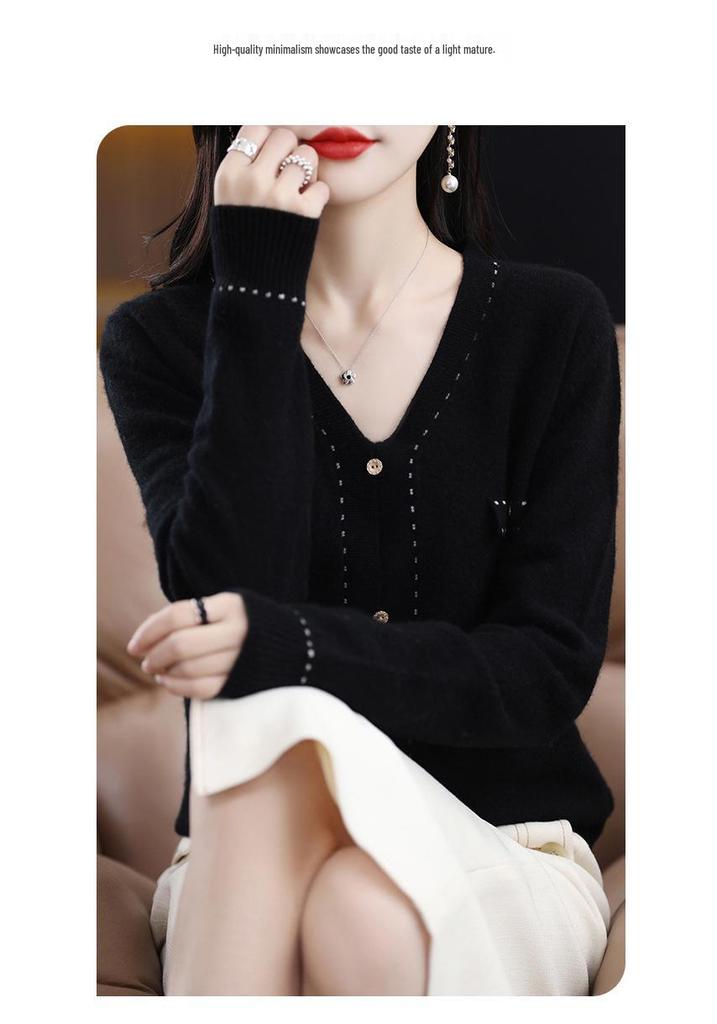 2023 Korean Style Versatile V-neck Loose Fit Cashmere Wool Sweater - 100% Pure Wool Knit
