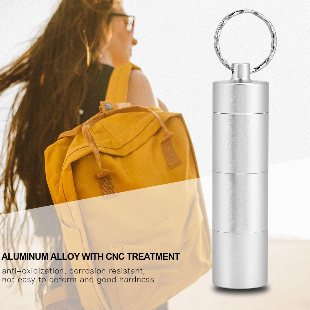 

Водонепроницаемый алюминиевый сплав бутылочка для таблеток держатель контейнера для лекарств для выживания на открытом воздухе(Серебряный)