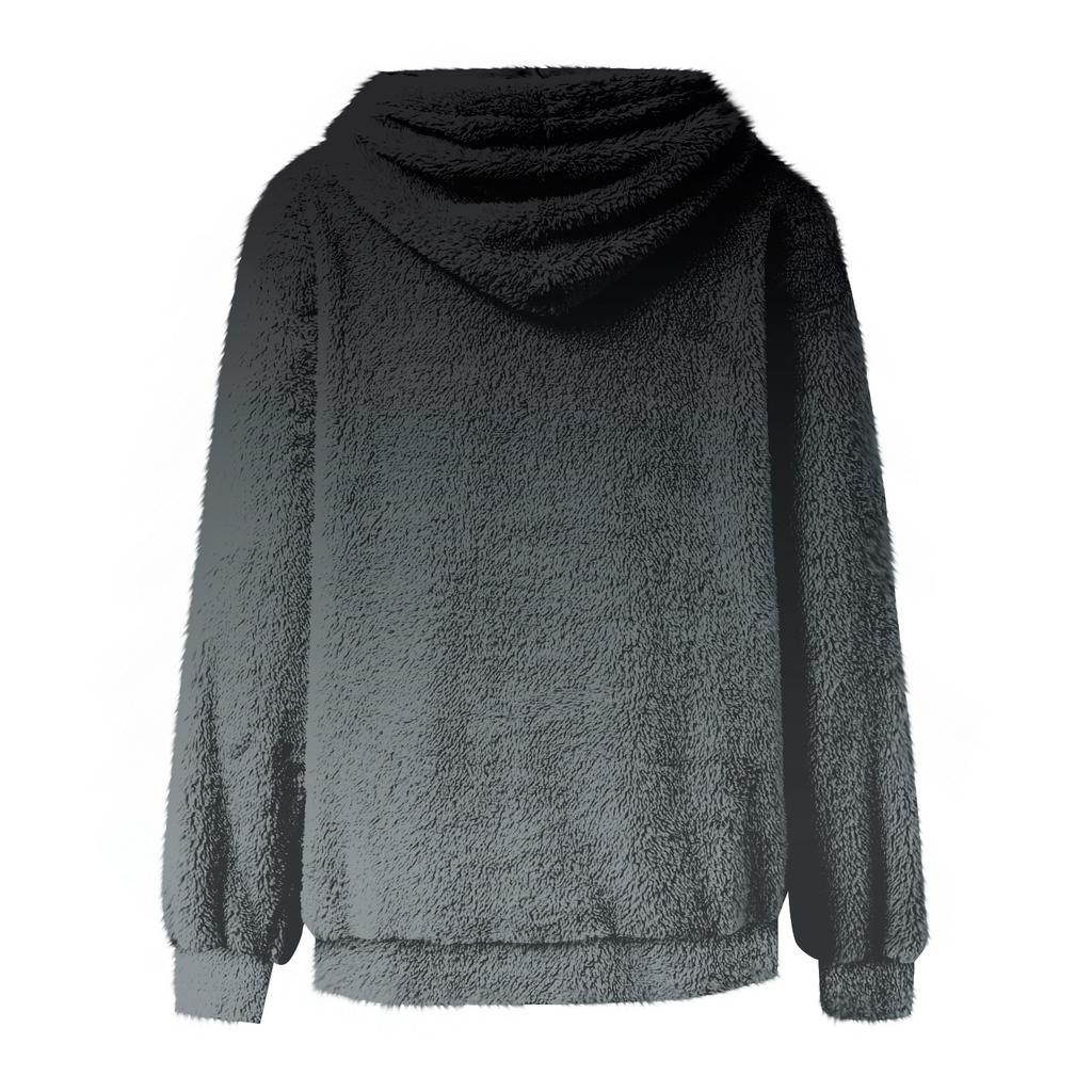 Damen Modisches Lässiges Fleecegefüttertes Langarm-Taschen-Kapuzen-Sweatshirt mit Aufdruck