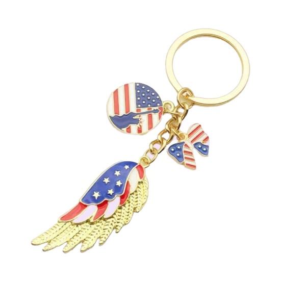 Independence Day Keychain Pendant, Enamel Zinc Alloy Key Holder with USA Letters Stars Hearts Patriotic Design, American Flag Accessory
