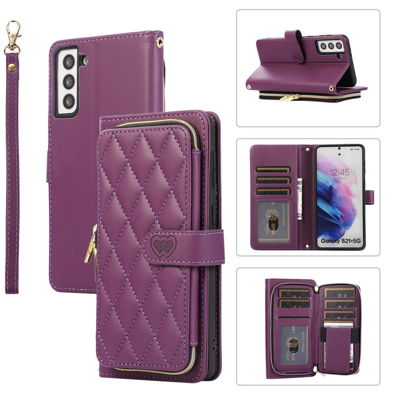 Custodia per telefono a portafoglio in pelle con cerniera con cordino per iPhone 15 Ultra 14 Plus 13 per Samsung Galaxy A54 A14 A53 A13 Nota 20 S23 S22 S21 Cover con corda da polso