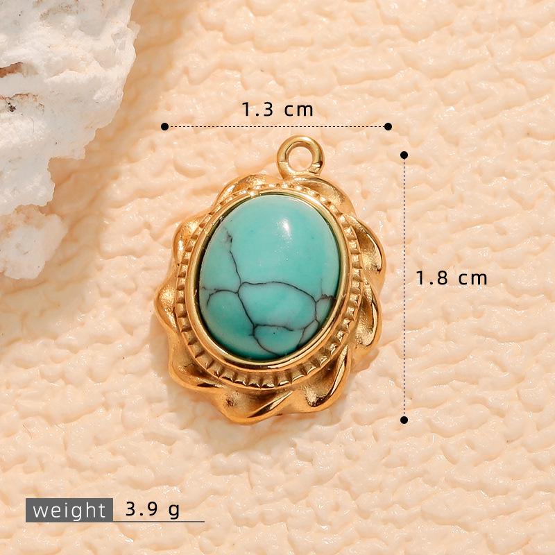 European Retro Turquoise Geometric Oval Pendant - Stainless & Titanium Steel Jewelry for Women