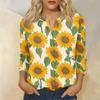 Vintage Floral Print Button Down Shirt Women Henley Neck Three Quarter Sleeve Linen Cotton Blouse Casual Lightweight Top