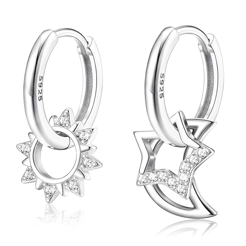 

Diamday star month hoop earrings ladies sterling silver 925 18k gold plated Compatible with metal allergies earrings ring dangling earrings with charm