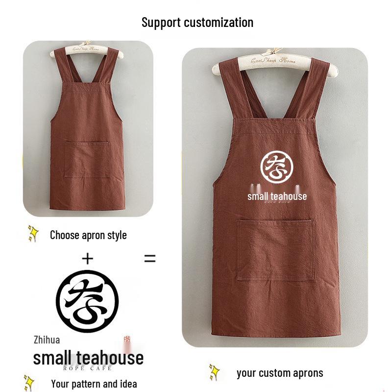 Cross-Back Cotton Crepe Apron for Milk Tea Shop Employees
