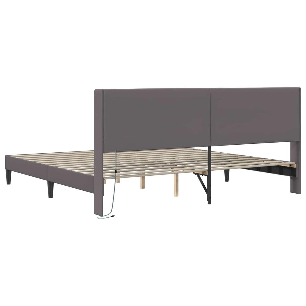 Bed Frame with LED Light Strips Gray 180 X 200 Cm Faux Leather