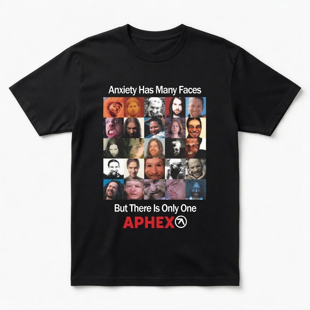 Aphex Twin Anxiety Has Many Faces Double Sided IDM Techno Vintage Tribute Tee S
