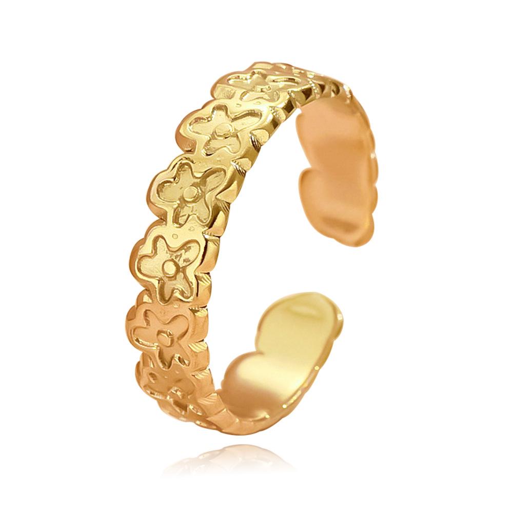 Adjustable Stainless Steel Floral Ring for Girls - Non-Fading, Sweet Forest-Inspired Design