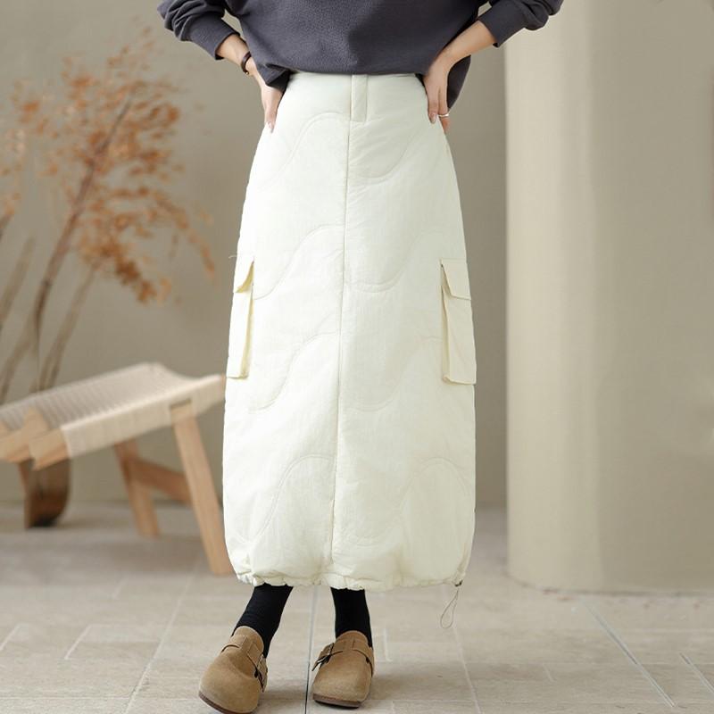 Faldas de algodón acolchadas de talla grande, de cintura alta, vintage, para primavera, otoño e invierno, informales, sueltas, largas, para mujer