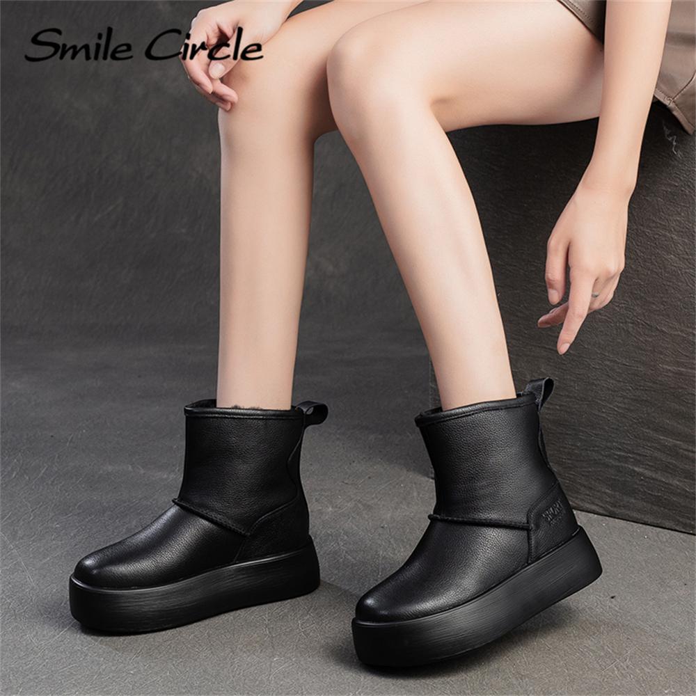 Damen-Schneestiefel aus echtem Leder, Plüsch, warm, Stiefel mit dicker Sohle, modisch, bequem, lässig