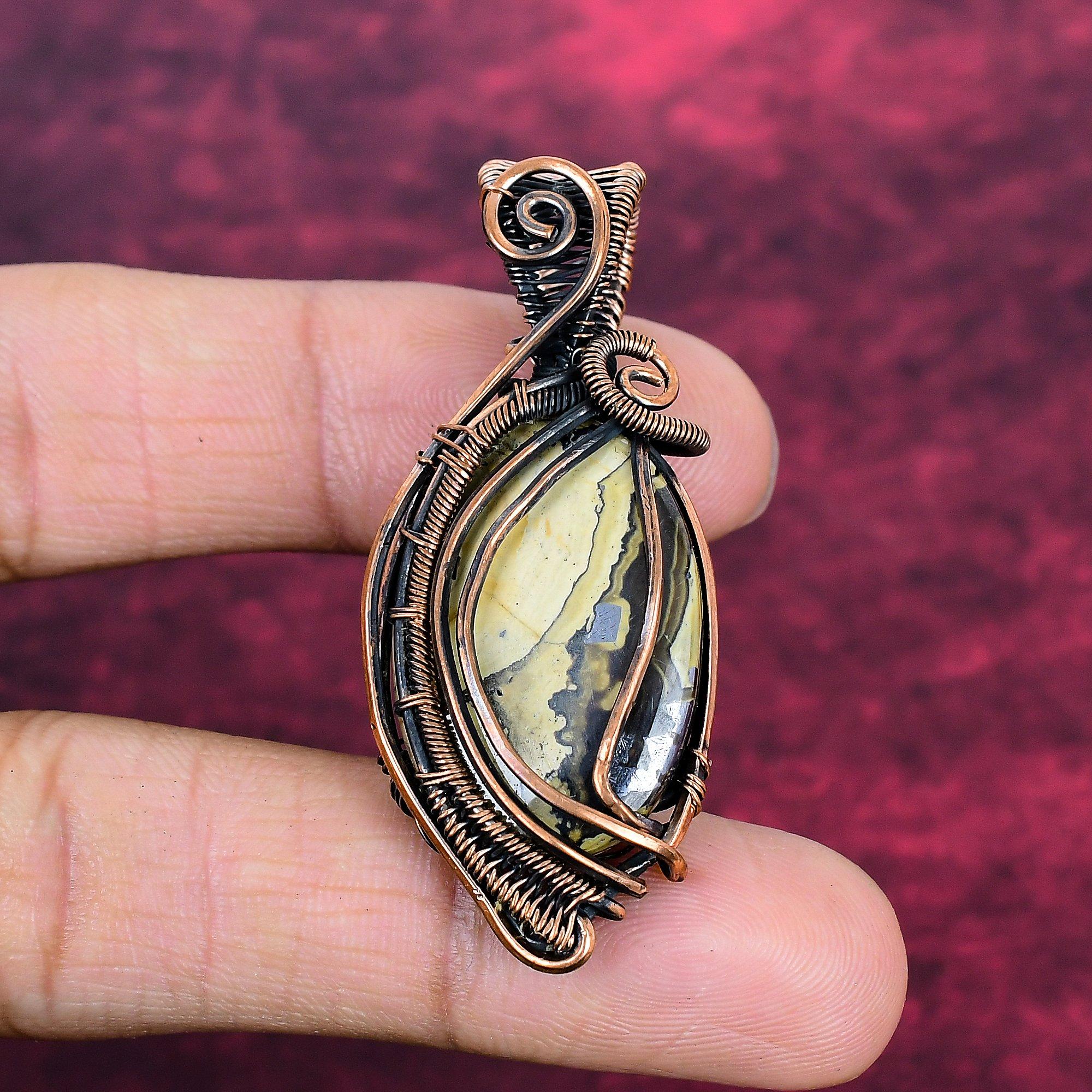 Schalenblende Gemstone Pendant Copper Wire Wrapped Antique Jewelry Gifts For him