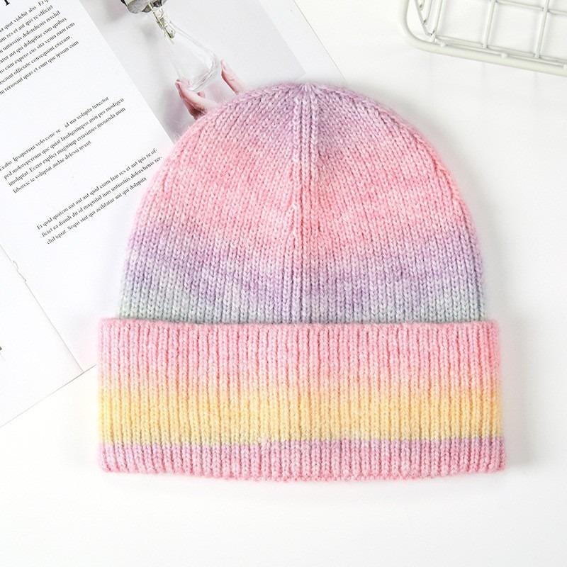 Gradually change mohair knitted hat men's and women's new rainbow wool blended warm winter knitted hat cold hat