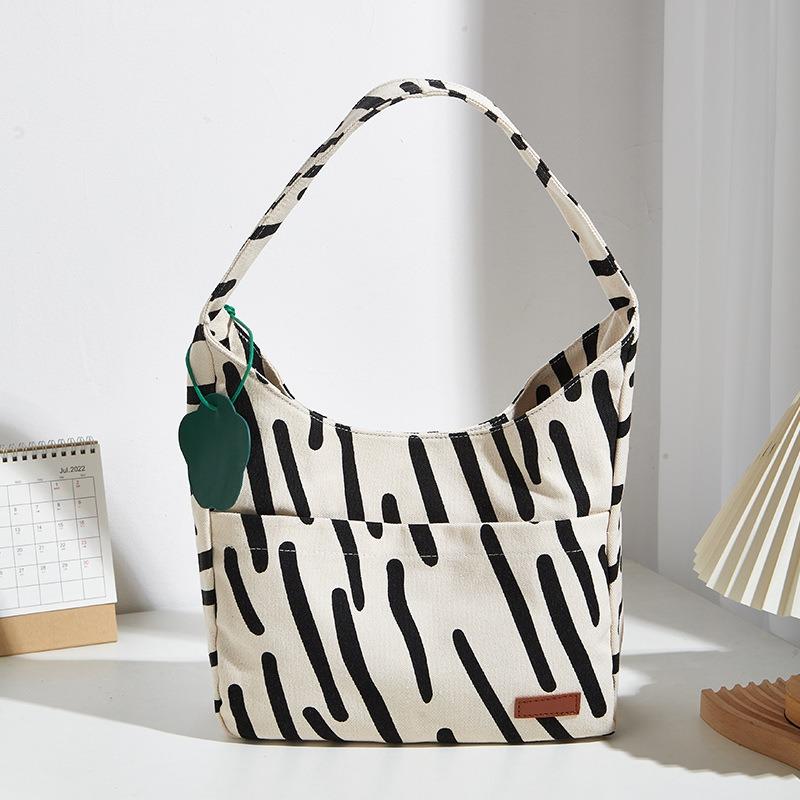 Niche Design New Women's Bag Striped Contrasting Color Handbag Canvas Soft-sided Tote Bag Cute Large-capacity Shoulder Bag