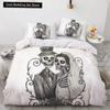 Skull Couple King Queen Duvet Cover Skeleton Bride Bedding Set Halloween White 23pcs Soft Quilt Cover for Kids Teens Adults