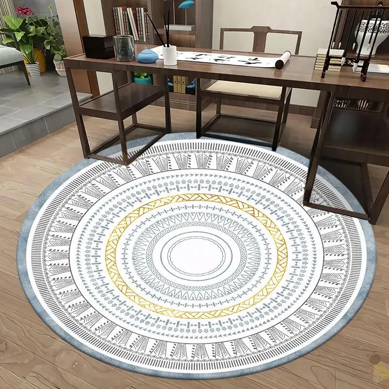 European Retro Chinese Round Carpet Living Room Tea Table Mat Computer Chair Cushion Home Decoration Non-slip Soft Fluffy Rug