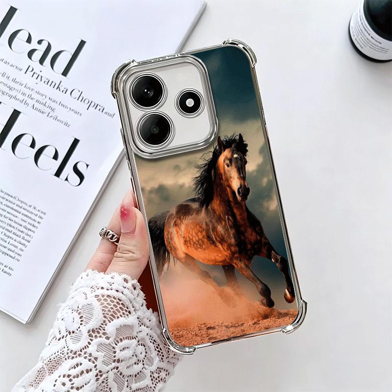 Ferghana Horse Animal Plating Phone Case For Xiaomi Redmi Note 14 15 Pro Plus 13 12 11 11S 11T 10 9S 9 5G Anti-Fall Airabag Cove