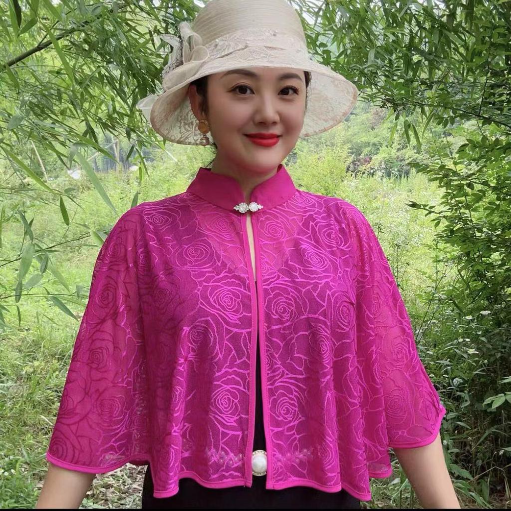 Sommerlicher Hohl-Qipao-Schal: Vielseitige Damen-Oberbekleidung & Camisole-Kleid mit Sonnenschutz und Stehkragen-Umhang