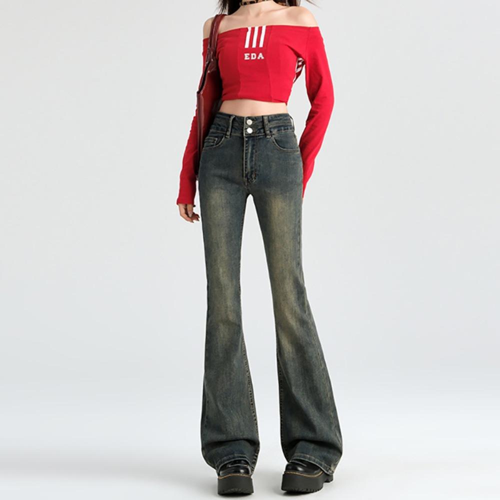 Washed jeans women's autumn and winter new versatile trend high waist thin small micro-flared horseshoe pants