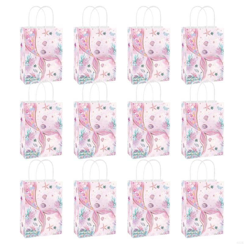 12 Pieces Mermaids Party Bags with Handle for Easy Carrying Gift Packaging Bags 6XDE