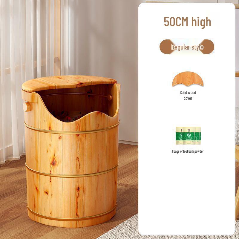 Wooden Deep Foot Bath Bucket with Steaming & Massage Features