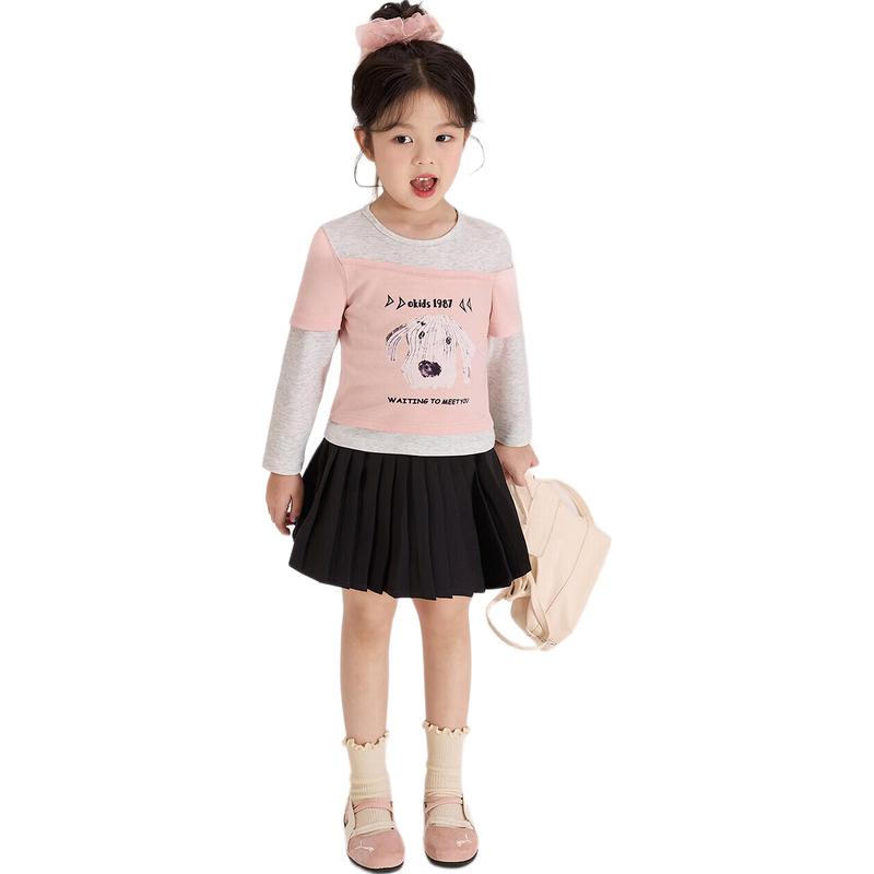 LUSON Girls' Cartoon Layered Long-Sleeve Top