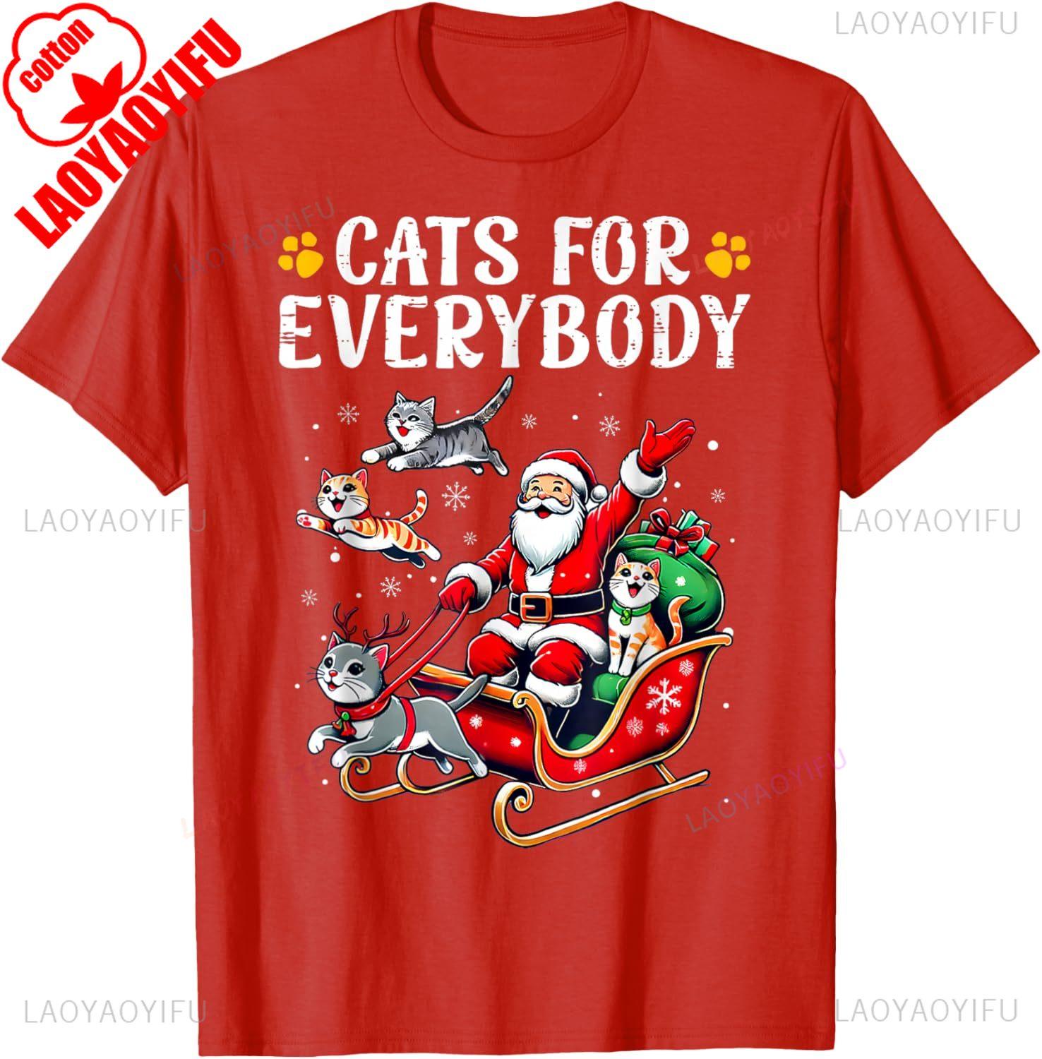 Merry Christmas Lovely Cartoons Cats for Everybody Christmas Sleigh Car Funny Xmas Unisex Women Santa Gift New Arrival TShirt S