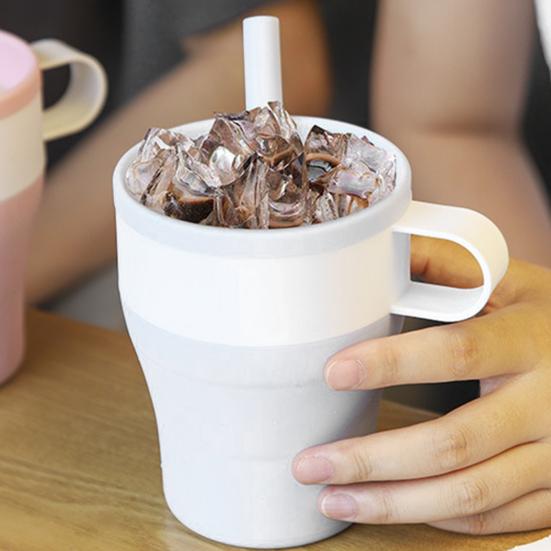 

Складная чашка 470 мл, портативная силиконовая складная кружка, дорожная чашка с крышкой, соломенная чашка для кофе, чая, воды, чашка для питья на открытом воздухе красный