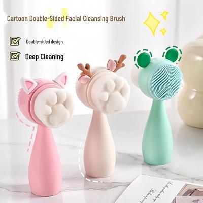Cartoon Soft Bristle Face Wash Brush, Double-Sided Facial Cleanser & Blackhead Remover for Deep Cleaning