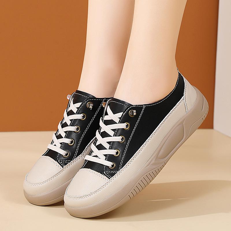 Fashion Top Layer Cowhide Lace Up Women Sneakers Flat Shoes 2025 Autumn Soft Soled Comfortable Versatile Casual Sneakers Shoes