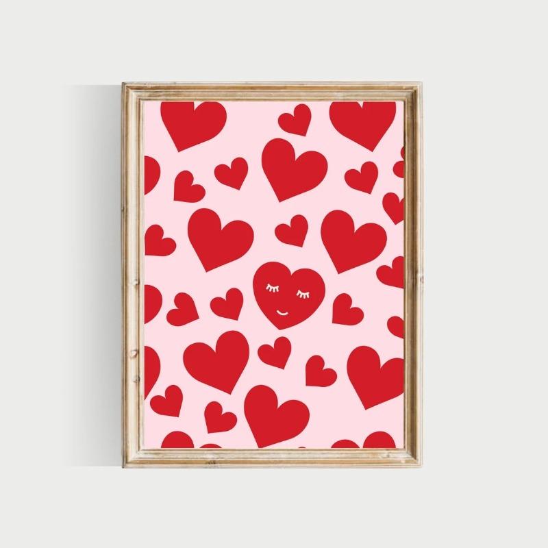 Valentines Day Pink Romantic Loving Heart Posters and Print Canvas Painting Wall Art Picture for Couple Lovers Room Home