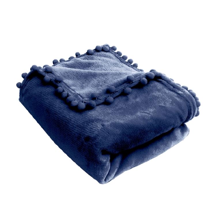 

Flannel Fleece Blanket Pom Pom Fringe Tassels Throw Blanket Fuzzy Warm Blankets L глибокий/синій