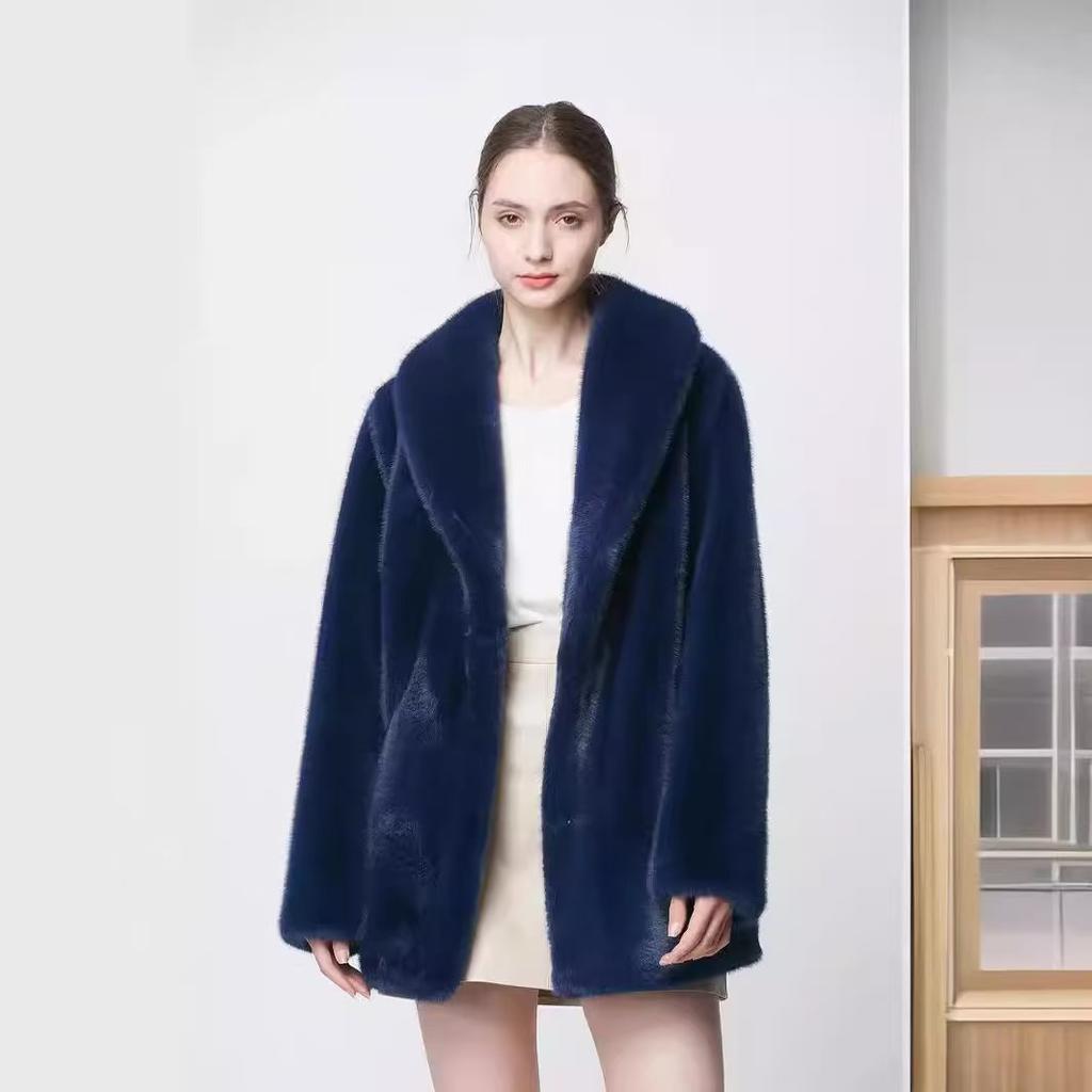 Environmentally friendly imitation mink fluff jacket pajama collar top casual commuting style